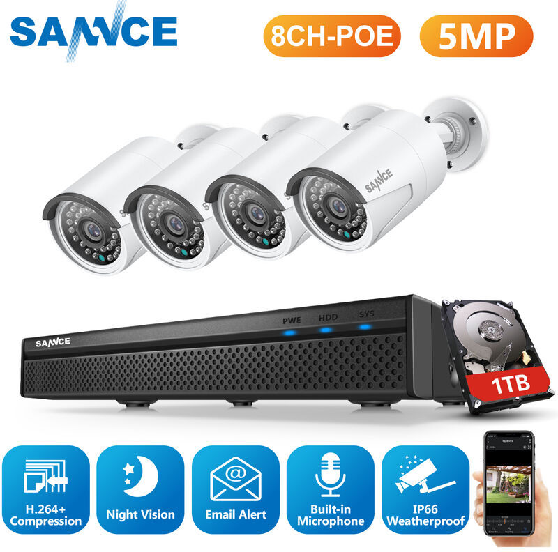 SANNCE Sistema di videosorveglianza di rete PoE da 5 MP FHD, NVR di SANNCE Sistema di videosorveglianza di rete PoE da 5 MP FHD, NVR di