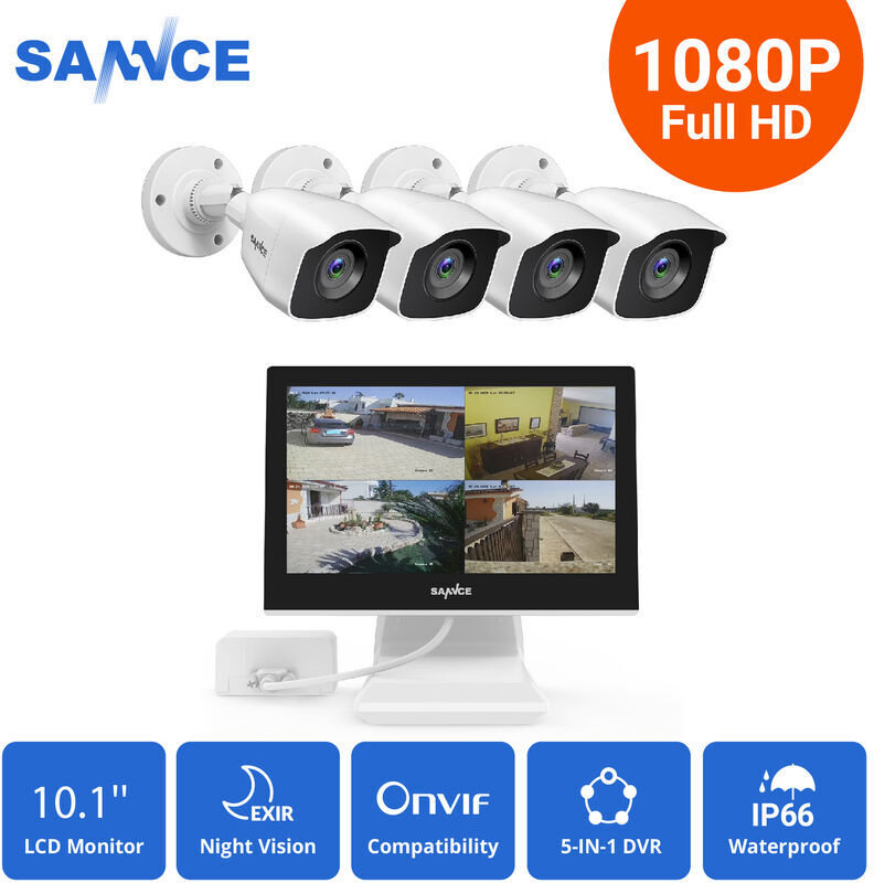 SANNCE Set di videosorveglianza SANNCE 4CH 5-in-1 DVR 1080N da 10,1 pollici SANNCE Set di videosorveglianza SANNCE 4CH 5-in-1 DVR 1080N da 10,1 pollici