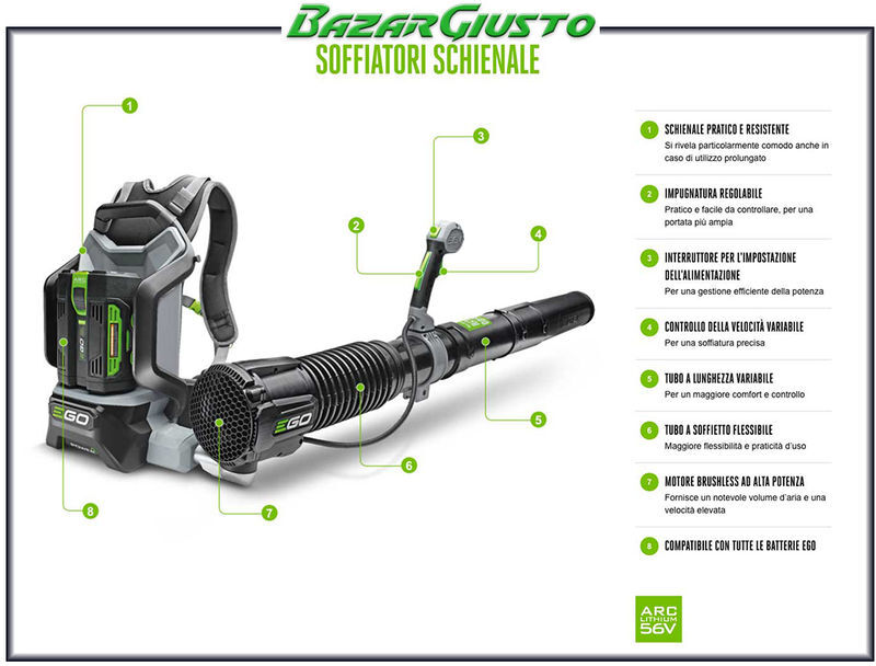 BAZAR GIUSTO Soffiatore Ego Lb 6000 E Con Batteria E Carica Batterie Rapido Inclusi BAZAR GIUSTO Soffiatore Ego Lb 6000 E Con Batteria E Carica Batterie Rapido Inclusi