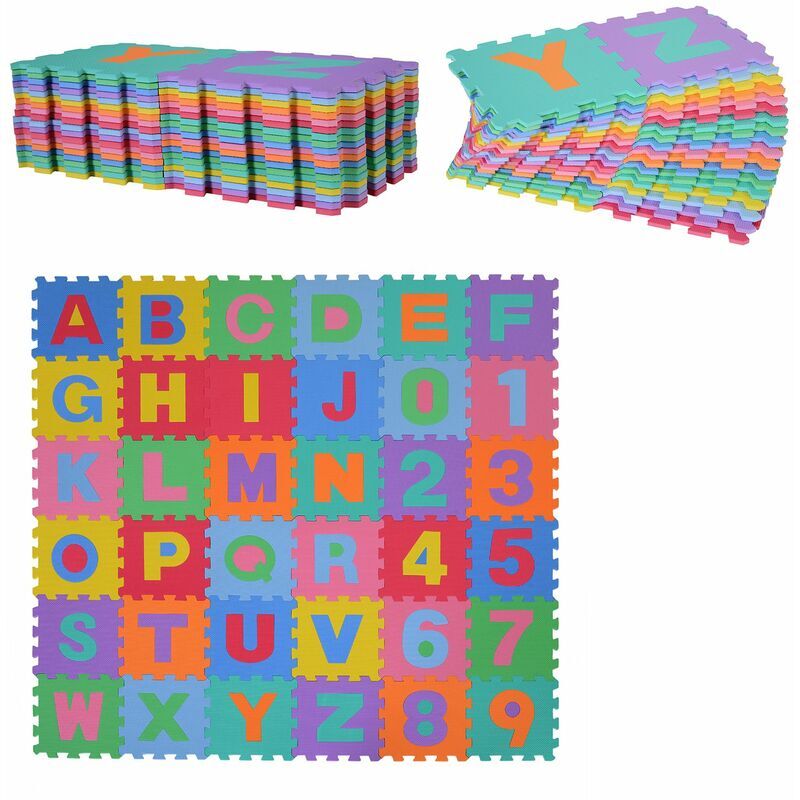 HOMCOM Tappeto Puzzle Gioco Bambini 36 Pezzi - 26 Lettere dell'Alfabeto e