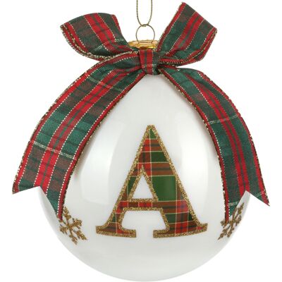 KASANOVA Pallina Natale lettera A tartan vetro 10 cm KASANOVA Pallina Natale lettera A tartan vetro 10 cm