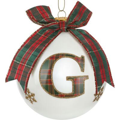 KASANOVA Pallina Natale lettera G tartan vetro 10 cm KASANOVA Pallina Natale lettera G tartan vetro 10 cm