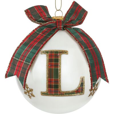 KASANOVA Pallina Natale lettera L tartan vetro 10 cm KASANOVA Pallina Natale lettera L tartan vetro 10 cm