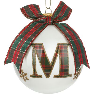 KASANOVA Pallina Natale lettera M tartan vetro 10 cm KASANOVA Pallina Natale lettera M tartan vetro 10 cm