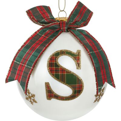 KASANOVA Pallina Natale lettera S tartan vetro 10 cm KASANOVA Pallina Natale lettera S tartan vetro 10 cm