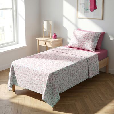 KASANOVA Completo letto singolo fiori malva cotone KASANOVA Completo letto singolo fiori malva cotone