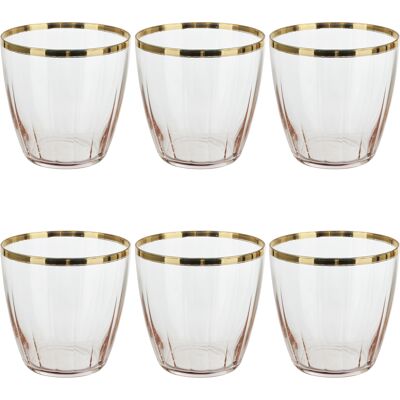 Altri Brand Set di 6 Bicchieri Acqua Rosa con Bordo Oro - Posate Altri Brand Set di 6 Bicchieri Acqua Rosa con Bordo Oro - Posate
