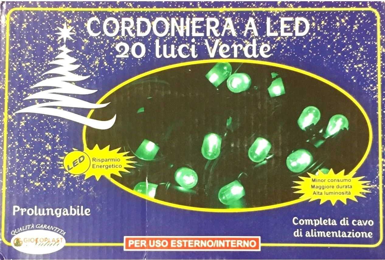 Luci Da Esterno Catena luminosa 3,10 m, 20 Mega LED di colore Verde sostituibili, prolungabile