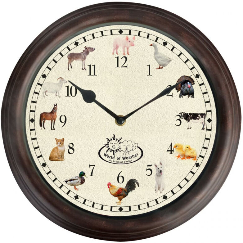 Esschert Design orologio a tema animali da fattoria e suoni