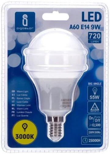 Aigostar LED A5 A60B E14 9W 3000K 720lm 230V D60*H112mm