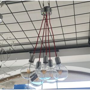Bonomi Lampadari di Bonomi Massimo & C. S.n.c. Sospensione 5 luci cavo tessuto rosso + acciaio