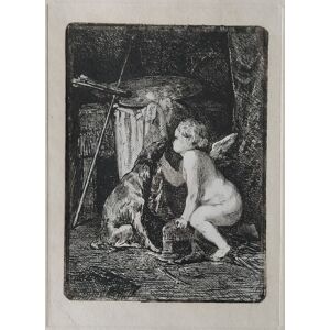 Amorino che accarezza un cane Antonio Fontanesi (Reggio Emilia 1818 – Torino 1882) [Ottimo]