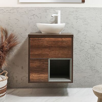 Hudson Reed Mobile Bagno Sospeso con Ripiano Aperto da 600mm in Rovere Scuro con Lavabo d'Appoggio Ovale Bianco (Chalk) - Hoxton Hudson Reed Mobile Bagno Sospeso con Ripiano Aperto da 600mm in Rovere Scuro con Lavabo d'Appoggio Ovale Bianco (Chalk) - Hoxton