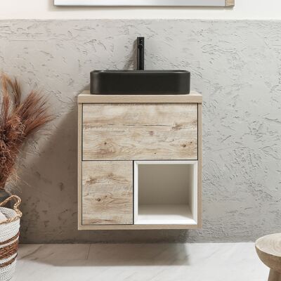 Hudson Reed Mobile Bagno Sospeso con Ripiano Aperto da 600mm in Rovere Chiaro con Lavabo d'Appoggio Rettangolare Grafite - Hoxton Hudson Reed Mobile Bagno Sospeso con Ripiano Aperto da 600mm in Rovere Chiaro con Lavabo d'Appoggio Rettangolare Grafite - Hoxton