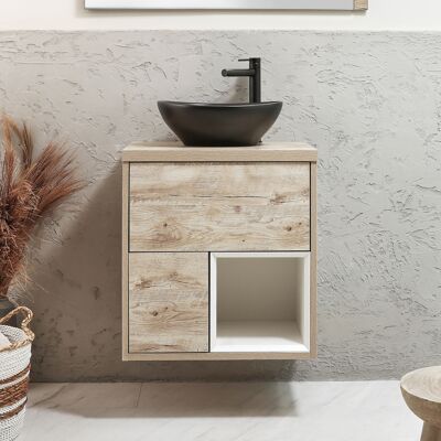 Hudson Reed Mobile Bagno Sospeso con Ripiano Aperto da 600mm in Rovere Chiaro con Lavabo d'Appoggio Ovale Grafite - Hoxton Hudson Reed Mobile Bagno Sospeso con Ripiano Aperto da 600mm in Rovere Chiaro con Lavabo d'Appoggio Ovale Grafite - Hoxton
