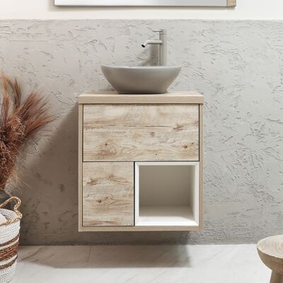 Hudson Reed Mobile Bagno Sospeso con Ripiano Aperto da 600mm in Rovere Chiaro con Lavabo d'Appoggio Ovale Grigio (Pebble) - Hoxton Hudson Reed Mobile Bagno Sospeso con Ripiano Aperto da 600mm in Rovere Chiaro con Lavabo d'Appoggio Ovale Grigio (Pebble) - Hoxton
