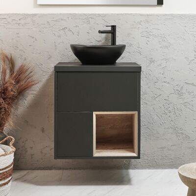 Hudson Reed Mobile Bagno Sospeso con Ripiano Aperto da 600mm in Grigio Nero con Lavabo d'Appoggio Ovale Grafite - Hoxton Hudson Reed Mobile Bagno Sospeso con Ripiano Aperto da 600mm in Grigio Nero con Lavabo d'Appoggio Ovale Grafite - Hoxton