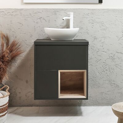 Hudson Reed Mobile Bagno Sospeso con Ripiano Aperto da 600mm in Grigio Nero con Lavabo d'Appoggio Ovale Bianco (Chalk) - Hoxton Hudson Reed Mobile Bagno Sospeso con Ripiano Aperto da 600mm in Grigio Nero con Lavabo d'Appoggio Ovale Bianco (Chalk) - Hoxton