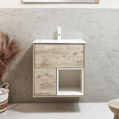 Hudson Reed Mobile Bagno Sospeso con Ripiano Aperto in Rovere Chiaro da 612mm con Lavabo Bianco (Chalk) - Hoxton Hudson Reed Mobile Bagno Sospeso con Ripiano Aperto in Rovere Chiaro da 612mm con Lavabo Bianco (Chalk) - Hoxton