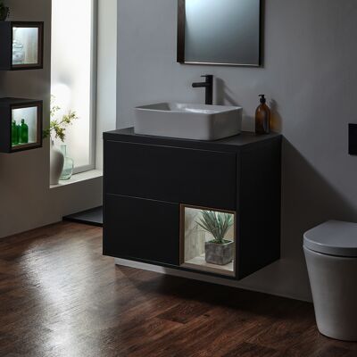 Hudson Reed Mobile Bagno Sospeso con Ripiano Aperto da 800mm in Rovere Chiaro con Lavabo d'Appoggio Rettangolare - Hoxton Hudson Reed Mobile Bagno Sospeso con Ripiano Aperto da 800mm in Rovere Chiaro con Lavabo d'Appoggio Rettangolare - Hoxton