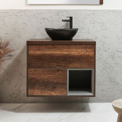 Hudson Reed Mobile Bagno Sospeso con Ripiano Aperto da 800mm in Rovere Scuro con Lavabo d'Appoggio Ovale Grafite - Hoxton Hudson Reed Mobile Bagno Sospeso con Ripiano Aperto da 800mm in Rovere Scuro con Lavabo d'Appoggio Ovale Grafite - Hoxton