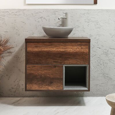 Hudson Reed Mobile Bagno Sospeso con Ripiano Aperto da 800mm in Rovere Scuro con Lavabo d'Appoggio Ovale Grigio (Pebble) - Hoxton Hudson Reed Mobile Bagno Sospeso con Ripiano Aperto da 800mm in Rovere Scuro con Lavabo d'Appoggio Ovale Grigio (Pebble) - Hoxton