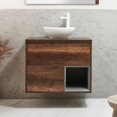 Hudson Reed Mobile Bagno Sospeso con Ripiano Aperto da 800mm in Rovere Scuro con Lavabo d'Appoggio Ovale Bianco (Chalk) - Hoxton Hudson Reed Mobile Bagno Sospeso con Ripiano Aperto da 800mm in Rovere Scuro con Lavabo d'Appoggio Ovale Bianco (Chalk) - Hoxton