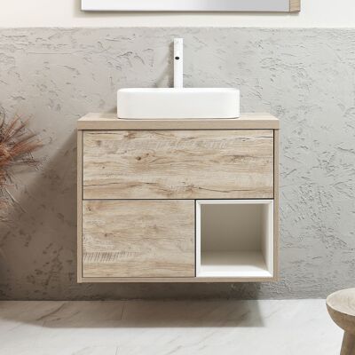 Hudson Reed Mobile Bagno Sospeso con Ripiano Aperto da 800mm in Rovere Chiaro con Lavabo d'Appoggio Rettangolare Bianco (Chalk) - Hoxton Hudson Reed Mobile Bagno Sospeso con Ripiano Aperto da 800mm in Rovere Chiaro con Lavabo d'Appoggio Rettangolare Bianco (Chalk) - Hoxton