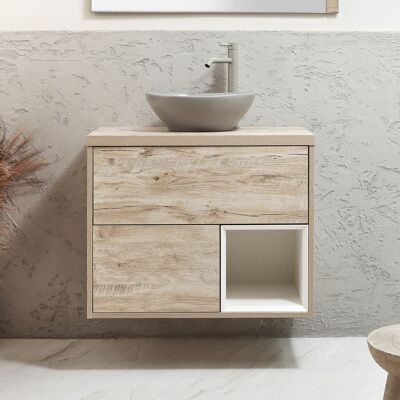 Hudson Reed Mobile Bagno Sospeso con Ripiano Aperto da 800mm in Rovere Chiaro con Lavabo d'Appoggio Ovale Grigio (Pebble) - Hoxton Hudson Reed Mobile Bagno Sospeso con Ripiano Aperto da 800mm in Rovere Chiaro con Lavabo d'Appoggio Ovale Grigio (Pebble) - Hoxton