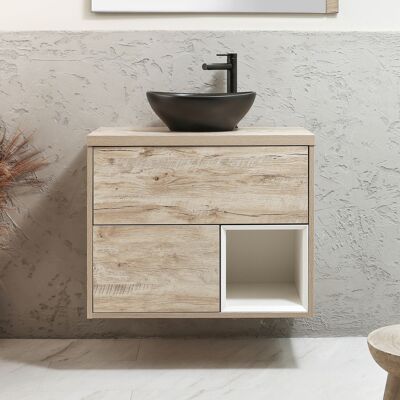 Hudson Reed Mobile Bagno Sospeso con Ripiano Aperto da 800mm in Rovere Chiaro con Lavabo d'Appoggio Ovale Grafite e Luci LED - Hoxton Hudson Reed Mobile Bagno Sospeso con Ripiano Aperto da 800mm in Rovere Chiaro con Lavabo d'Appoggio Ovale Grafite e Luci LED - Hoxton