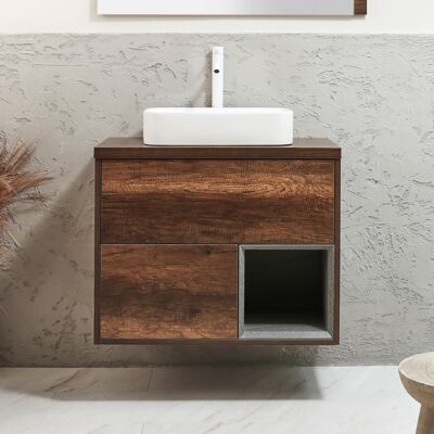 Hudson Reed Mobile Bagno Sospeso con Ripiano Aperto da 800mm in Rovere Scuro con Lavabo d'Appoggio Rettangolare Bianco (Chalk) - Hoxton Hudson Reed Mobile Bagno Sospeso con Ripiano Aperto da 800mm in Rovere Scuro con Lavabo d'Appoggio Rettangolare Bianco (Chalk) - Hoxton