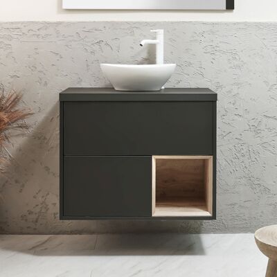 Hudson Reed Mobile Bagno Sospeso con Ripiano Aperto da 800mm in Grigio Nero con Lavabo d'Appoggio Ovale Bianco (Chalk) - Hoxton Hudson Reed Mobile Bagno Sospeso con Ripiano Aperto da 800mm in Grigio Nero con Lavabo d'Appoggio Ovale Bianco (Chalk) - Hoxton