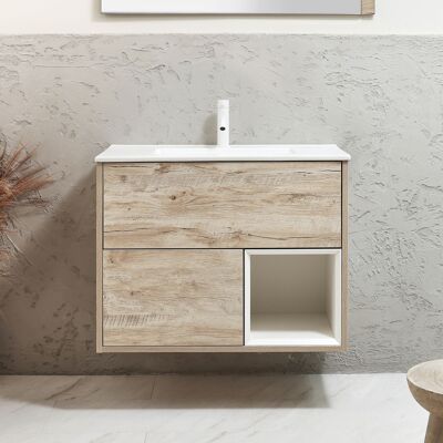 Hudson Reed Mobile Bagno Sospeso con Ripiano Aperto in Rovere Chiaro da 812mm con Lavabo Bianco (Chalk) - Hoxton Hudson Reed Mobile Bagno Sospeso con Ripiano Aperto in Rovere Chiaro da 812mm con Lavabo Bianco (Chalk) - Hoxton