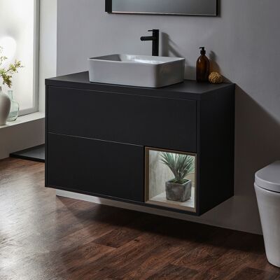 Hudson Reed Mobile Bagno Sospeso con Ripiano Aperto da 1000mm in Rovere Scuro con Lavabo d'Appoggio Rettangolare - Hoxton Hudson Reed Mobile Bagno Sospeso con Ripiano Aperto da 1000mm in Rovere Scuro con Lavabo d'Appoggio Rettangolare - Hoxton