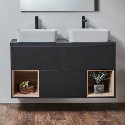 Hudson Reed Mobile Bagno Sospeso Grigio Nero Con Ripiano Aperto 1200mm - Lavabo Rettangolare Hudson Reed Mobile Bagno Sospeso Grigio Nero Con Ripiano Aperto 1200mm - Lavabo Rettangolare