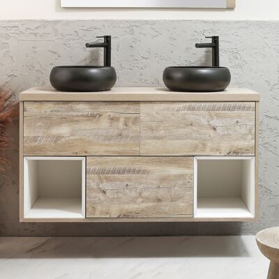 Hudson Reed Mobile Bagno Sospeso con Ripiano Aperto da 1200mm in Rovere Chiaro con Lavabi d'Appoggio Rotondi Grafite - Hoxton Hudson Reed Mobile Bagno Sospeso con Ripiano Aperto da 1200mm in Rovere Chiaro con Lavabi d'Appoggio Rotondi Grafite - Hoxton
