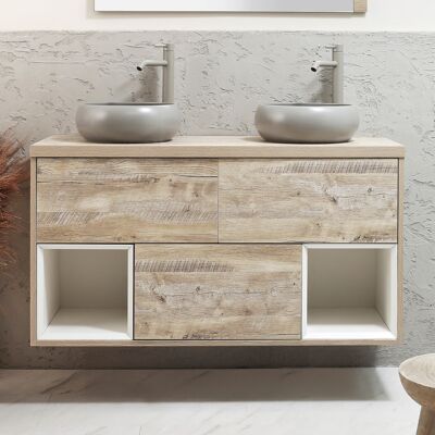 Hudson Reed Mobile Bagno Sospeso con Ripiano Aperto da 1200mm in Rovere Chiaro con Lavabi d'Appoggio Rotondi Grigio (Pebble) - Hoxton Hudson Reed Mobile Bagno Sospeso con Ripiano Aperto da 1200mm in Rovere Chiaro con Lavabi d'Appoggio Rotondi Grigio (Pebble) - Hoxton