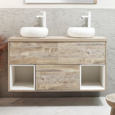 Hudson Reed Mobile Bagno Sospeso con Ripiano Aperto da 1200mm in Rovere Chiaro con Lavabi d'Appoggio Rotondi Bianco (Chalk) - Hoxton Hudson Reed Mobile Bagno Sospeso con Ripiano Aperto da 1200mm in Rovere Chiaro con Lavabi d'Appoggio Rotondi Bianco (Chalk) - Hoxton
