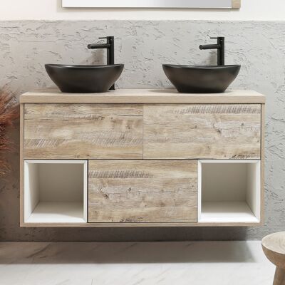 Hudson Reed Mobile Bagno Sospeso con Ripiano Aperto da 1200mm in Rovere Chiaro con Lavabi d'Appoggio Ovali Grafite - Hoxton Hudson Reed Mobile Bagno Sospeso con Ripiano Aperto da 1200mm in Rovere Chiaro con Lavabi d'Appoggio Ovali Grafite - Hoxton