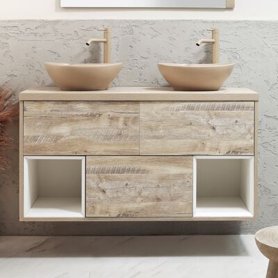 Hudson Reed Mobile Bagno Sospeso con Ripiano Aperto da 1200mm in Rovere Chiaro con Lavabi d'Appoggio Ovali Beige (Sand) - Hoxton Hudson Reed Mobile Bagno Sospeso con Ripiano Aperto da 1200mm in Rovere Chiaro con Lavabi d'Appoggio Ovali Beige (Sand) - Hoxton