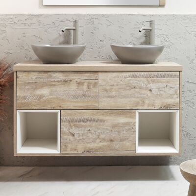 Hudson Reed Mobile Bagno Sospeso con Ripiano Aperto da 1200mm in Rovere Chiaro con Lavabi d'Appoggio Ovali Grigio (Pebble) - Hoxton Hudson Reed Mobile Bagno Sospeso con Ripiano Aperto da 1200mm in Rovere Chiaro con Lavabi d'Appoggio Ovali Grigio (Pebble) - Hoxton
