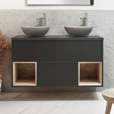 Hudson Reed Mobile Bagno Sospeso con Ripiano Aperto da 1200mm in Grigio Nero con Lavabi d'Appoggio Ovali Grigio (Pebble) - Hoxton Hudson Reed Mobile Bagno Sospeso con Ripiano Aperto da 1200mm in Grigio Nero con Lavabi d'Appoggio Ovali Grigio (Pebble) - Hoxton