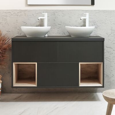 Hudson Reed Mobile Bagno Sospeso con Ripiano Aperto da 1200mm in Grigio Nero con Lavabi d'Appoggio Ovali Bianco (Chalk) - Hoxton Hudson Reed Mobile Bagno Sospeso con Ripiano Aperto da 1200mm in Grigio Nero con Lavabi d'Appoggio Ovali Bianco (Chalk) - Hoxton