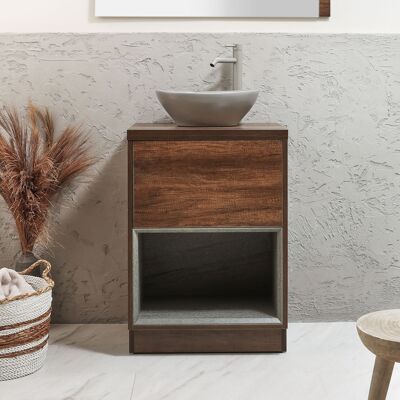 Hudson Reed Mobile Bagno con Ripiano Aperto da 600mm in Rovere Scuro con Lavabo d'Appoggio Ovale Grigio (Pebble) - Hoxton Hudson Reed Mobile Bagno con Ripiano Aperto da 600mm in Rovere Scuro con Lavabo d'Appoggio Ovale Grigio (Pebble) - Hoxton