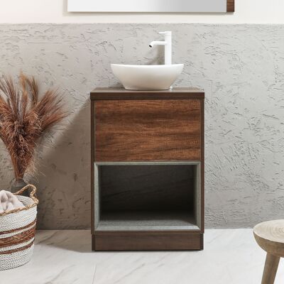 Hudson Reed Mobile Bagno con Ripiano Aperto da 600mm in Rovere Scuro con Lavabo d'Appoggio Ovale Bianco (Chalk) - Hoxton Hudson Reed Mobile Bagno con Ripiano Aperto da 600mm in Rovere Scuro con Lavabo d'Appoggio Ovale Bianco (Chalk) - Hoxton