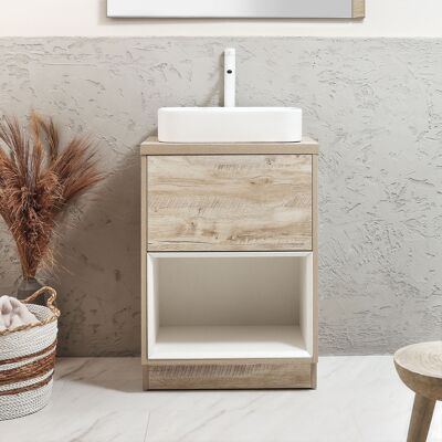 Hudson Reed Mobile Bagno con Ripiano Aperto da 600mm in Rovere Chiaro con Lavabo d'Appoggio Rettangolare Bianco (Chalk) - Hoxton Hudson Reed Mobile Bagno con Ripiano Aperto da 600mm in Rovere Chiaro con Lavabo d'Appoggio Rettangolare Bianco (Chalk) - Hoxton