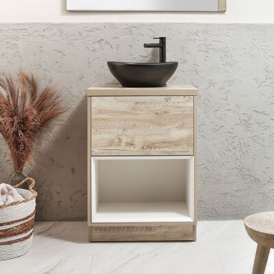 Hudson Reed Mobile Bagno con Ripiano Aperto da 600mm in Rovere Chiaro con Lavabo d'Appoggio Ovale Grafite - Hoxton Hudson Reed Mobile Bagno con Ripiano Aperto da 600mm in Rovere Chiaro con Lavabo d'Appoggio Ovale Grafite - Hoxton