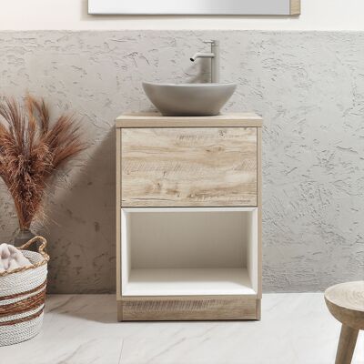 Hudson Reed Mobile Bagno con Ripiano Aperto da 600mm in Rovere Chiaro con Lavabo d'Appoggio Ovale Grigio (Pebble) - Hoxton Hudson Reed Mobile Bagno con Ripiano Aperto da 600mm in Rovere Chiaro con Lavabo d'Appoggio Ovale Grigio (Pebble) - Hoxton