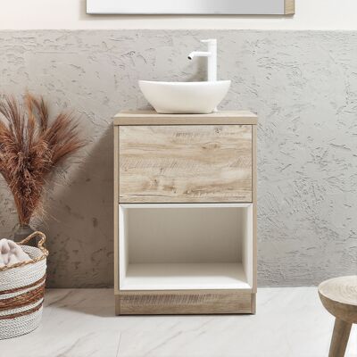Hudson Reed Mobile Bagno con Ripiano Aperto da 600mm in Rovere Chiaro con Lavabo d'Appoggio Ovale Bianco (Chalk) - Hoxton Hudson Reed Mobile Bagno con Ripiano Aperto da 600mm in Rovere Chiaro con Lavabo d'Appoggio Ovale Bianco (Chalk) - Hoxton