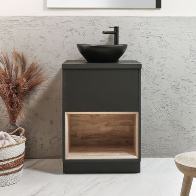 Hudson Reed Mobile Bagno con Ripiano Aperto da 600mm in Grigio Nero con Lavabo d'Appoggio Ovale Grafite - Hoxton Hudson Reed Mobile Bagno con Ripiano Aperto da 600mm in Grigio Nero con Lavabo d'Appoggio Ovale Grafite - Hoxton